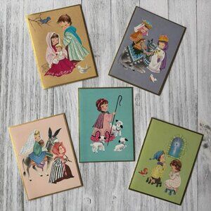 5 Vintage Christmas Cards - Vintage Nativity-Style Scene